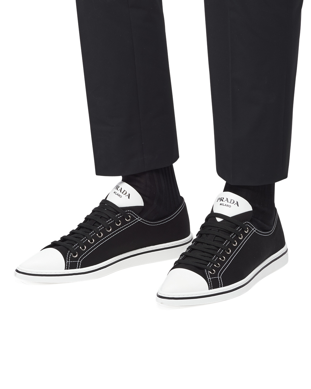 Prada Algodon Gabardine Pointy Sneakers Negras | 84065-QPXD