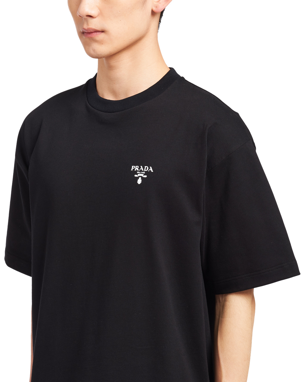 Prada Algodon T-shirt With Nylon Details Negras Negras | 36197-SOAL