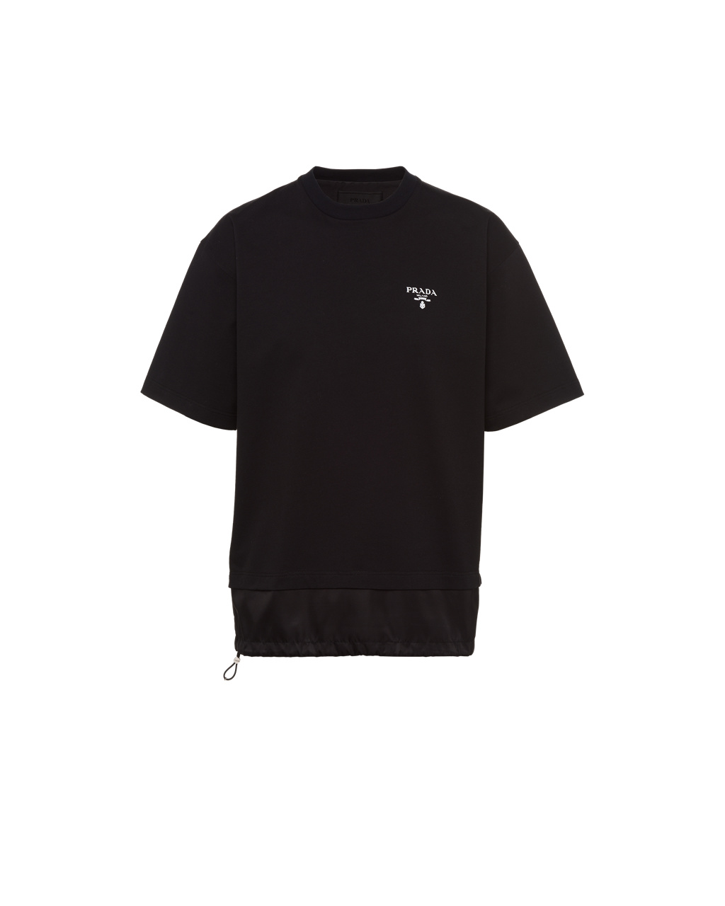 Prada Algodon T-shirt With Nylon Details Negras Negras | 36197-SOAL