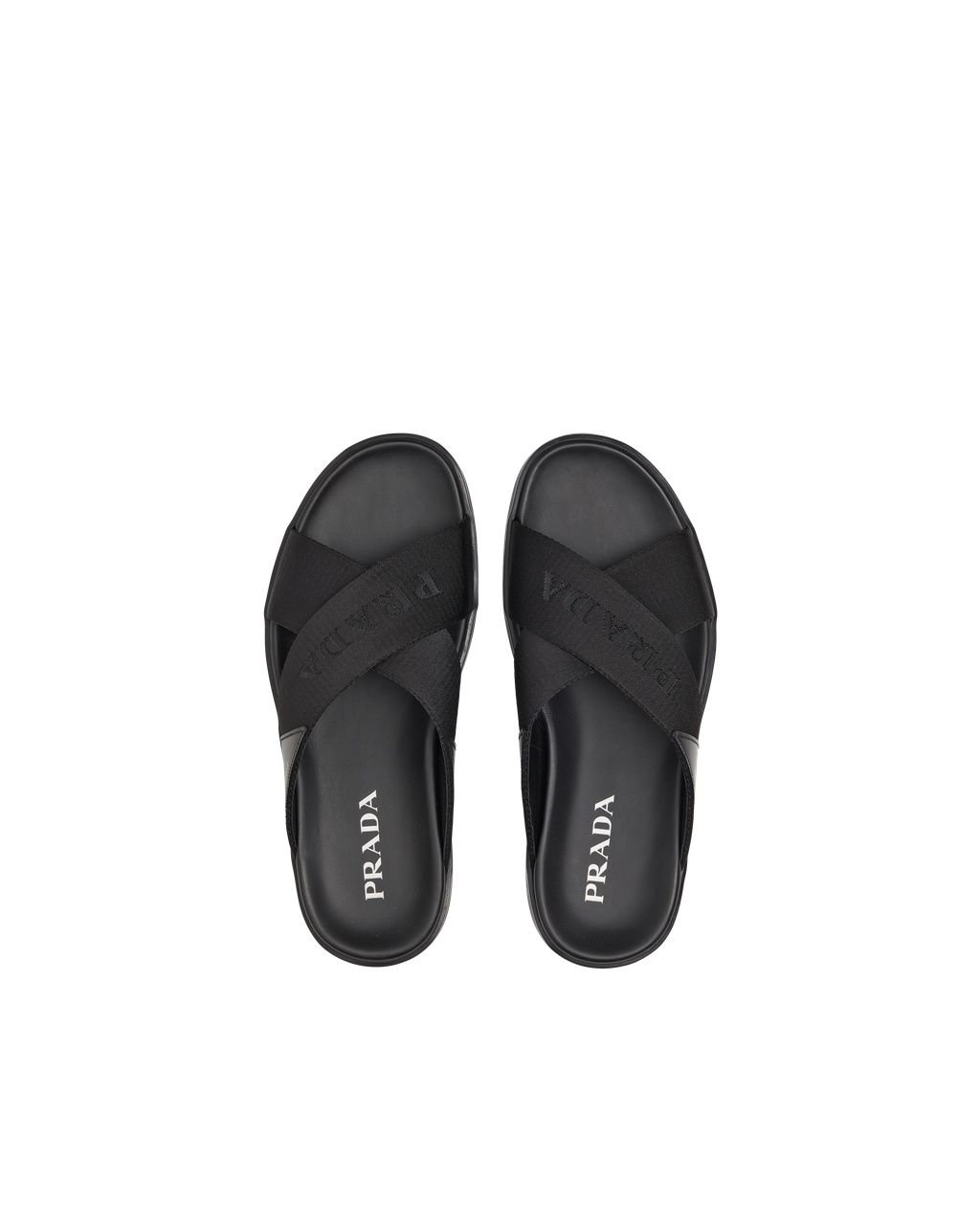 Prada Brushed Cuero And Nylon Tape Crisscross Slides Negras | 05164-UBPD