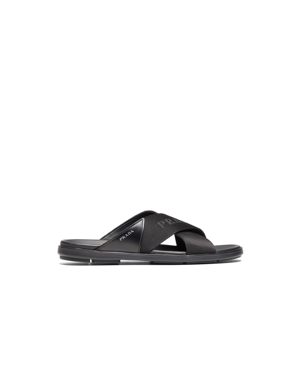 Prada Brushed Cuero And Nylon Tape Crisscross Slides Negras | 05164-UBPD