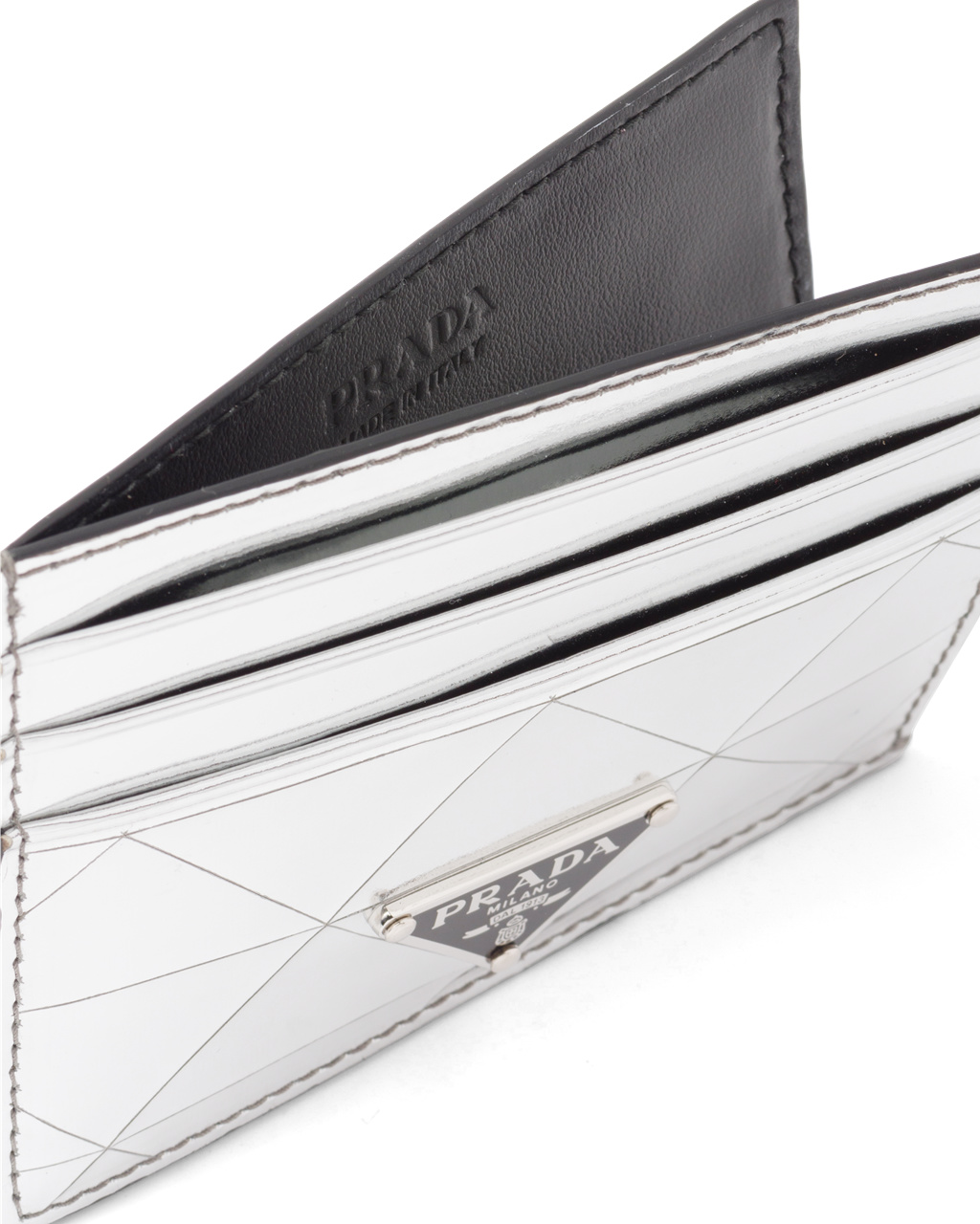 Prada Brushed Cuero Card Holder Plateadas | 91273-QJUF