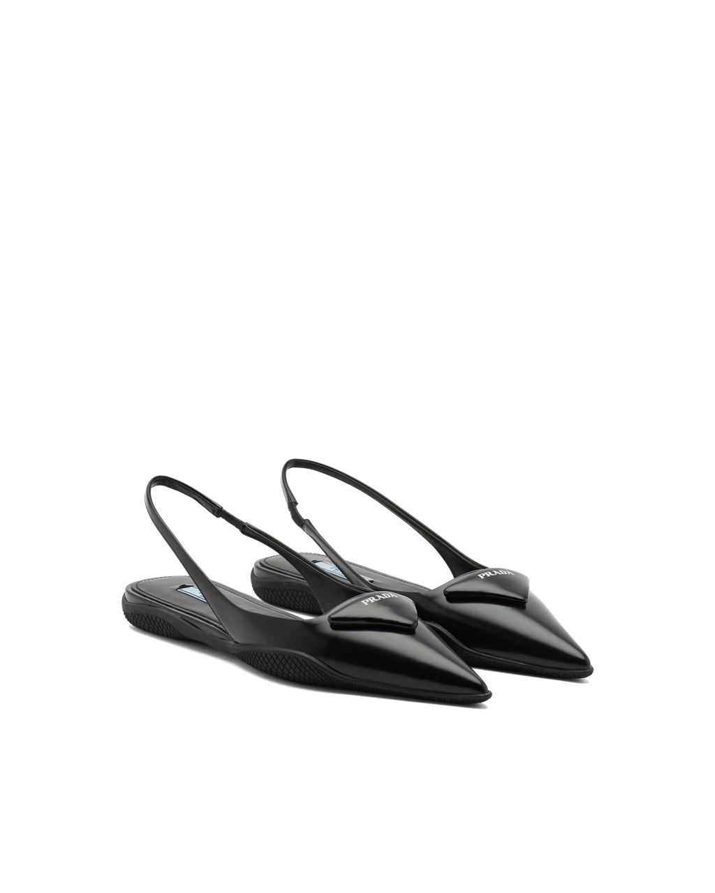 Prada Brushed Cuero Destalonadas Ballerinas Negras | 74260-ARGJ