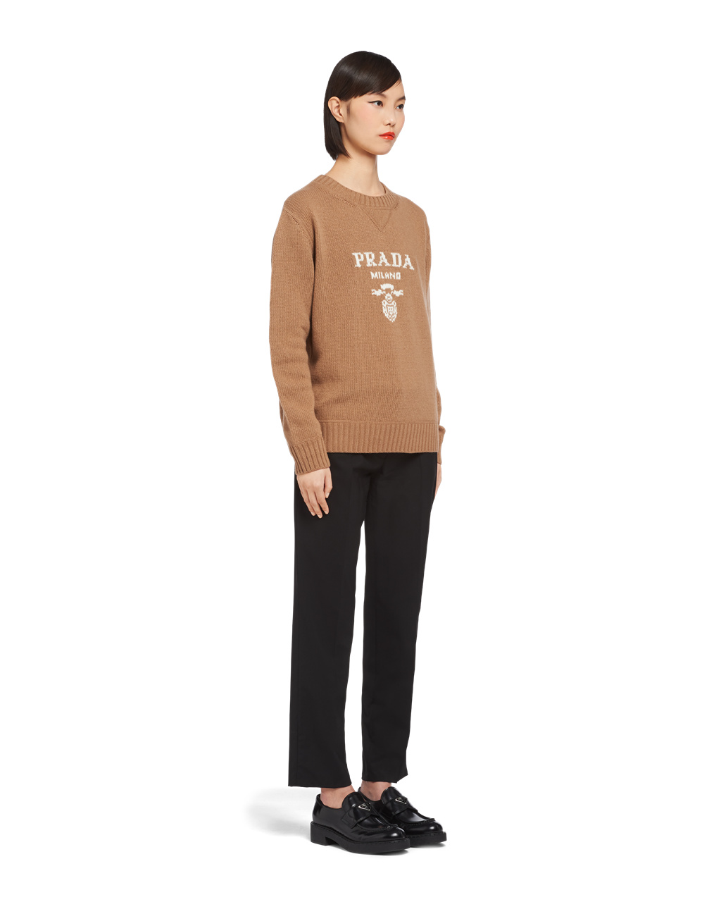 Prada Cashmere And Wool Prada Logo Crew-neck Sueter Marrones | 34926-MNIH