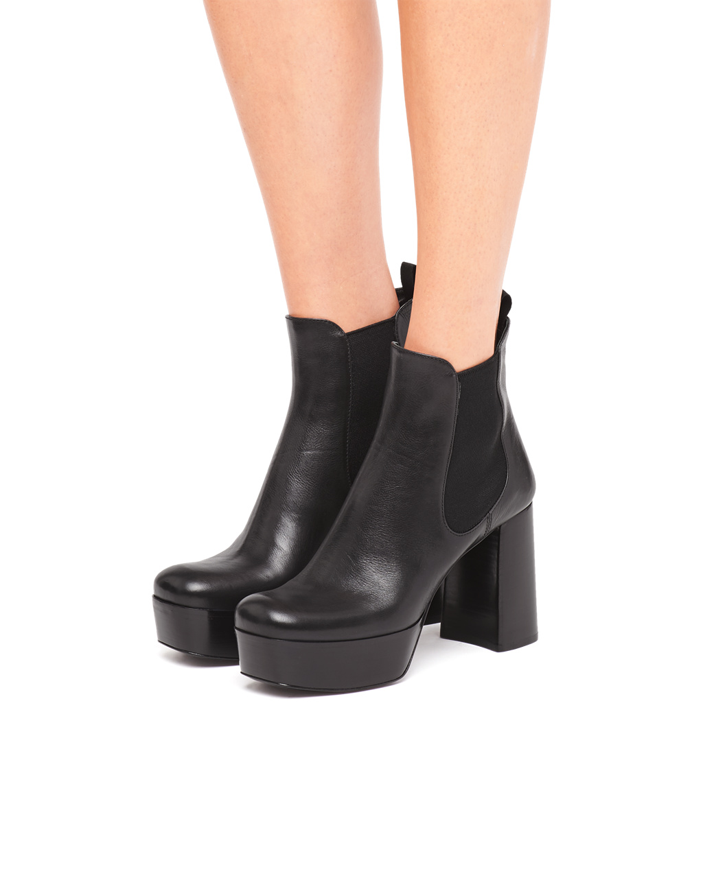 Prada Cuero Plataforma Booties Negras | 06385-OATD