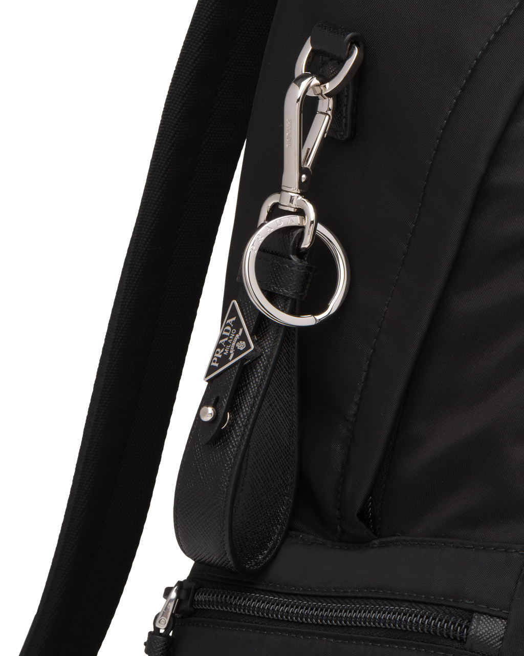 Prada Customized Saffiano Cuero Keychain Negras | 34856-QPLE