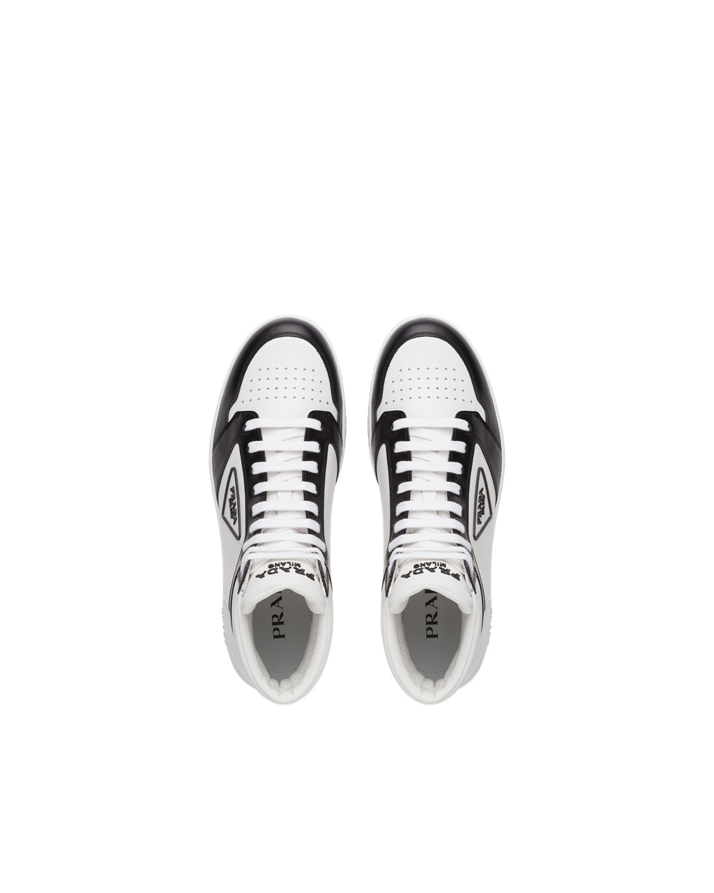 Prada District Cuero Sneakers Blancas Negras | 50379-AFMN