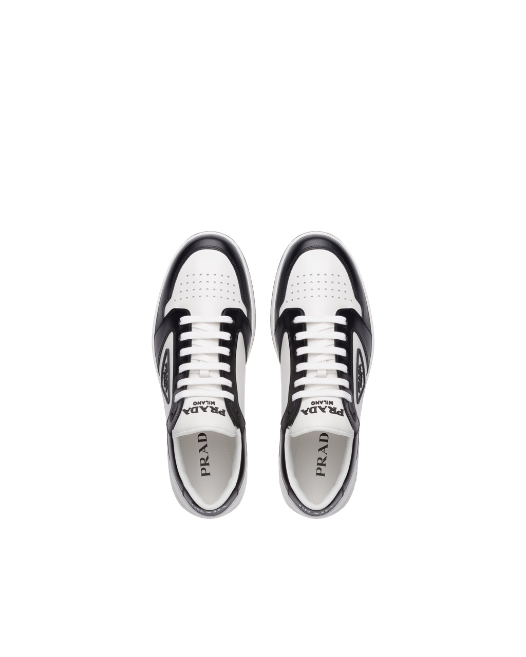 Prada District Cuero Sneakers Blancas Negras | 73568-OBPS