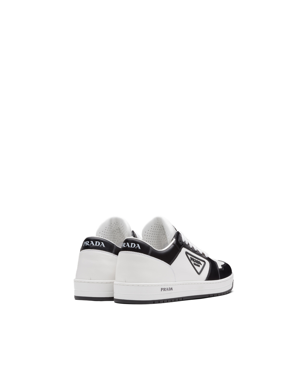 Prada District Cuero Sneakers Blancas Negras | 73568-OBPS