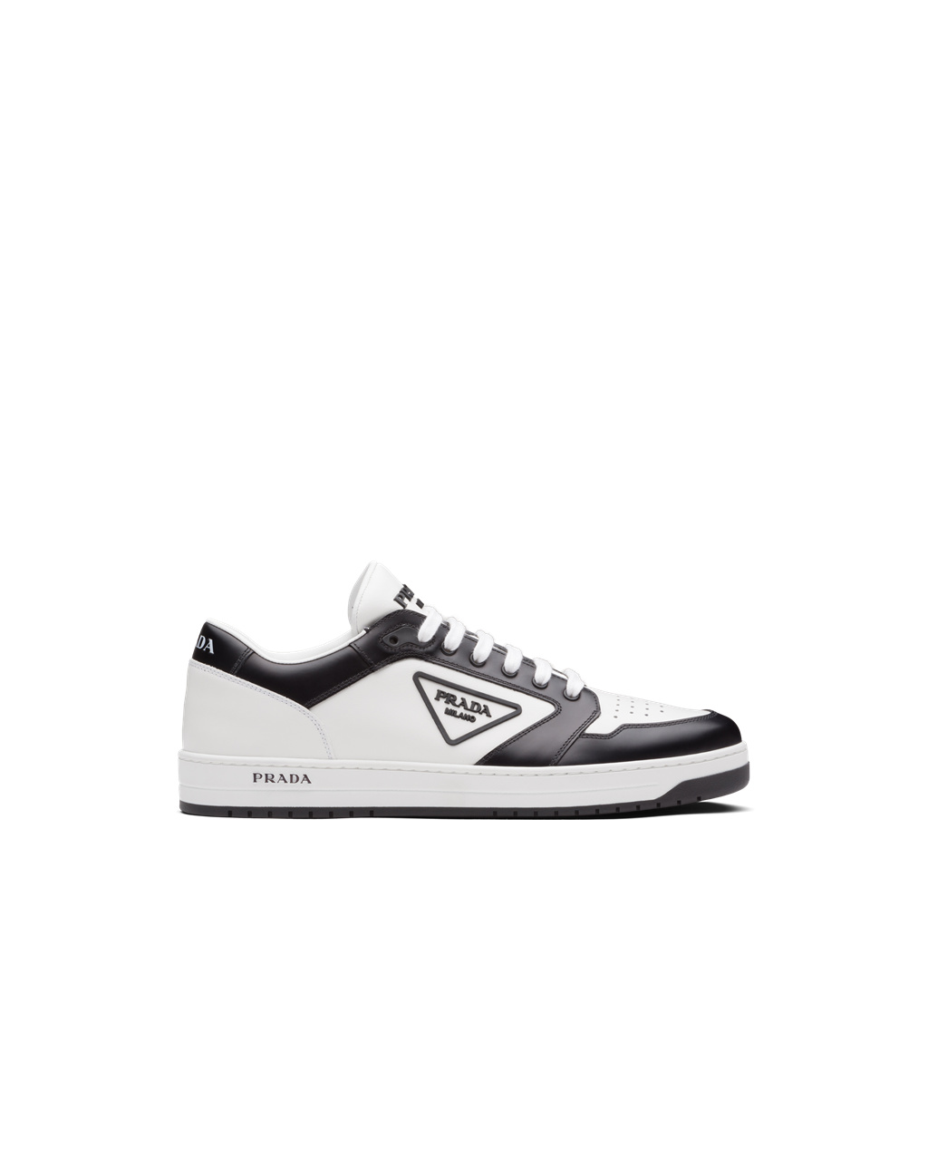 Prada District Cuero Sneakers Blancas Negras | 73568-OBPS