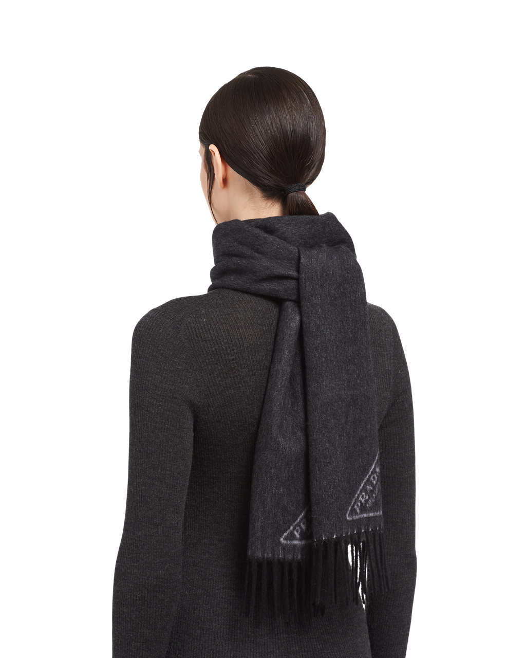 Prada Double Cashmere Scarf Negras Blancas | 15896-MVCA