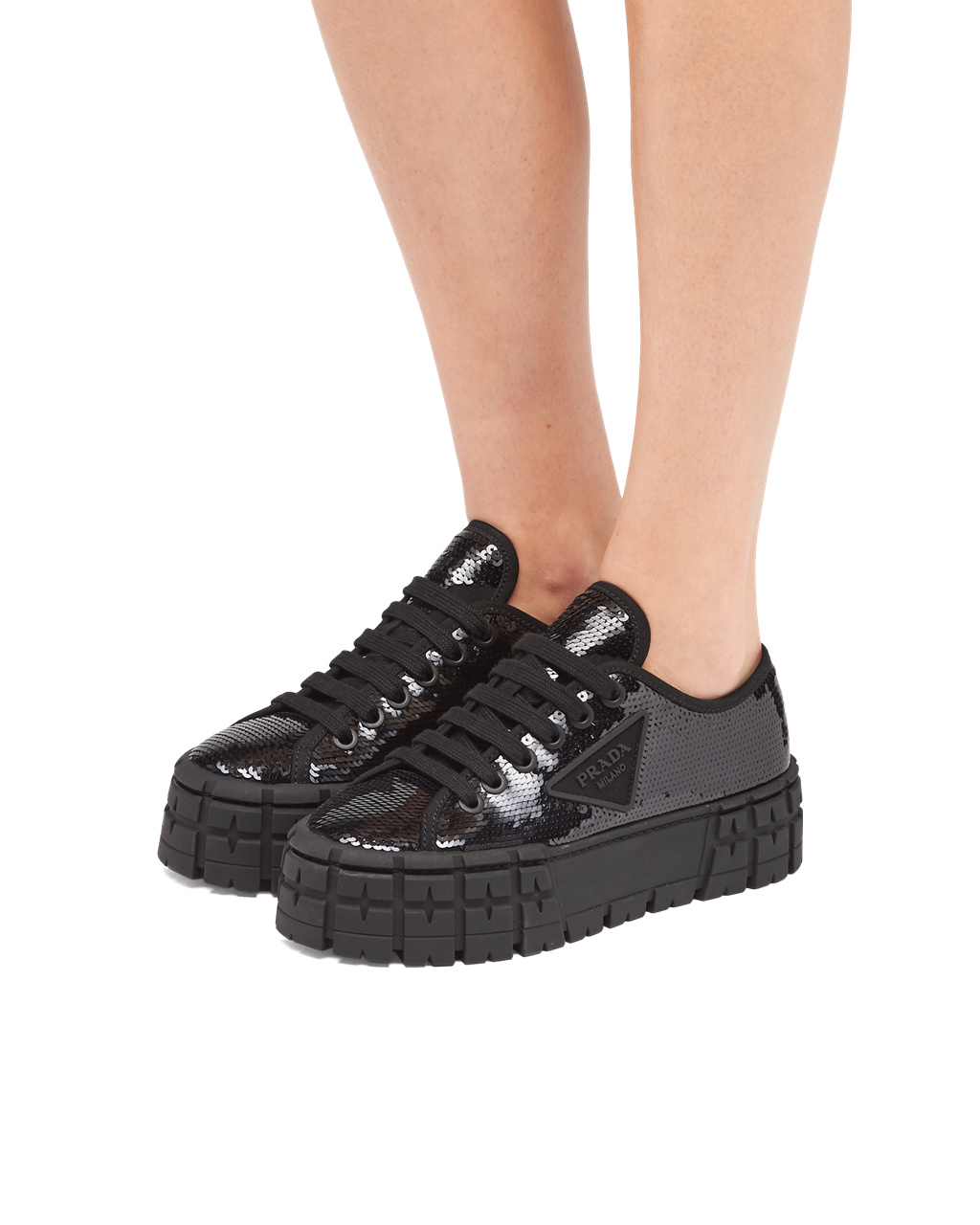 Prada Double Wheel Sequin Sneakers Negras | 36189-UDER