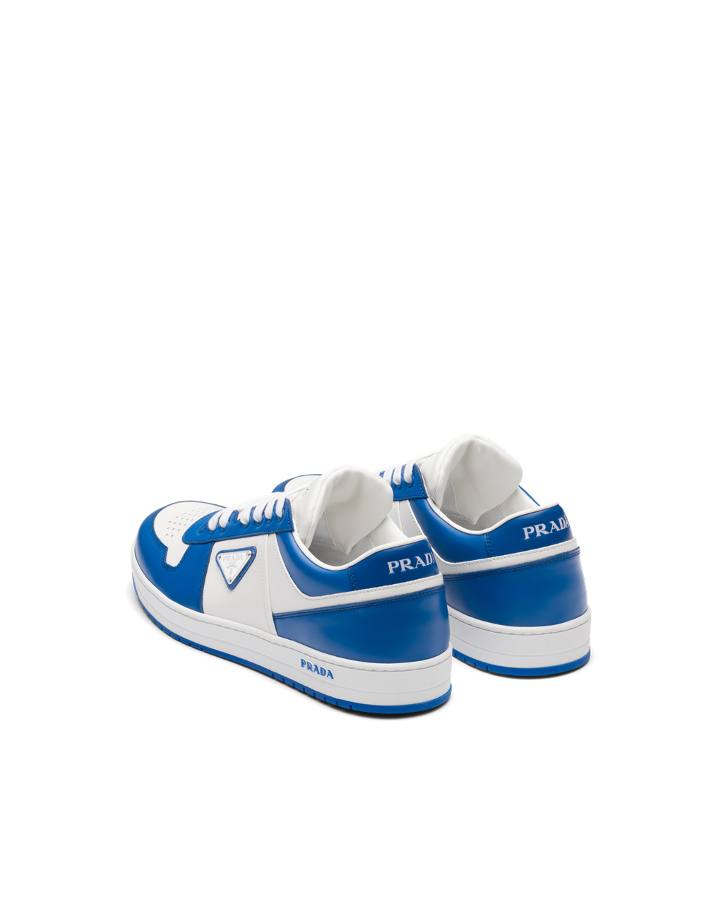 Prada Downtown Cuero Sneakers Blancas Azules | 12495-KBJY