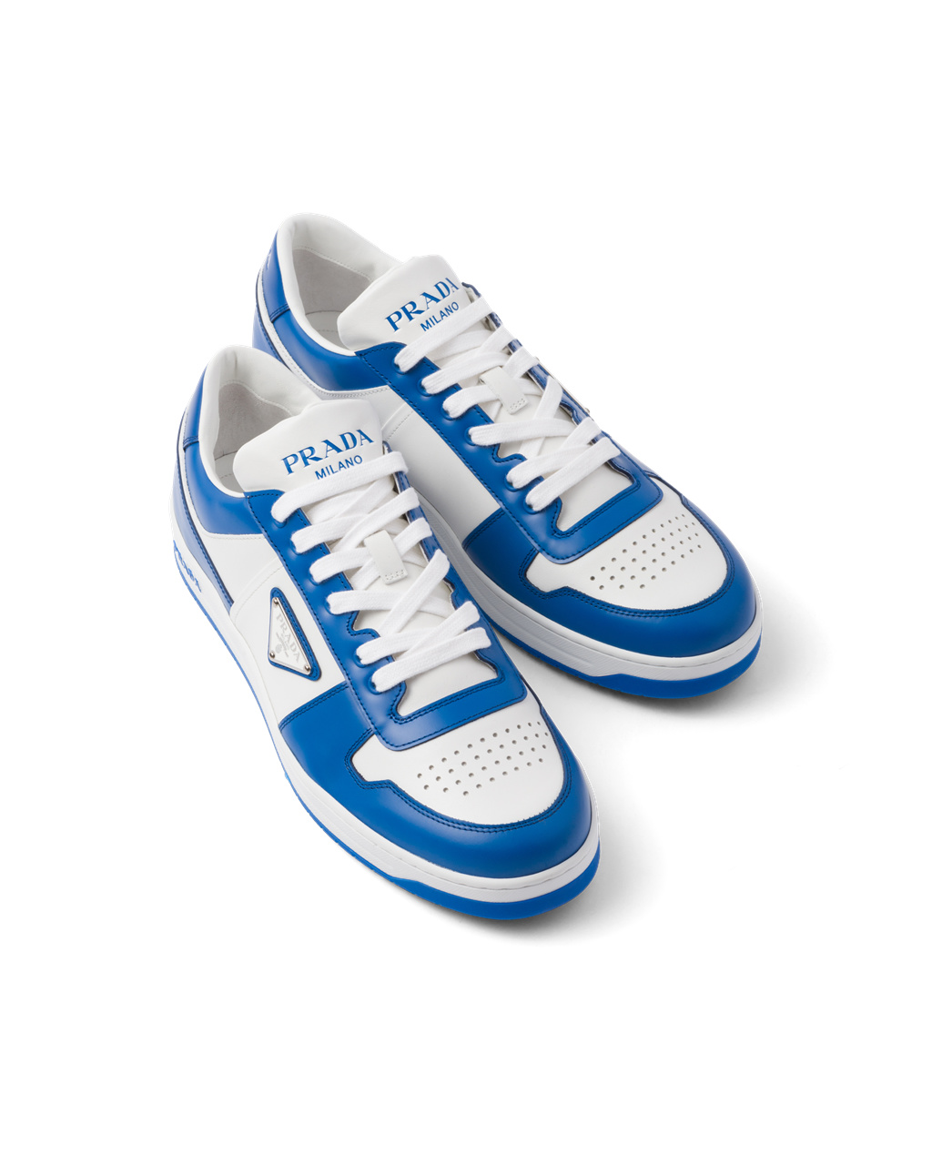 Prada Downtown Cuero Sneakers Blancas Azules | 12495-KBJY