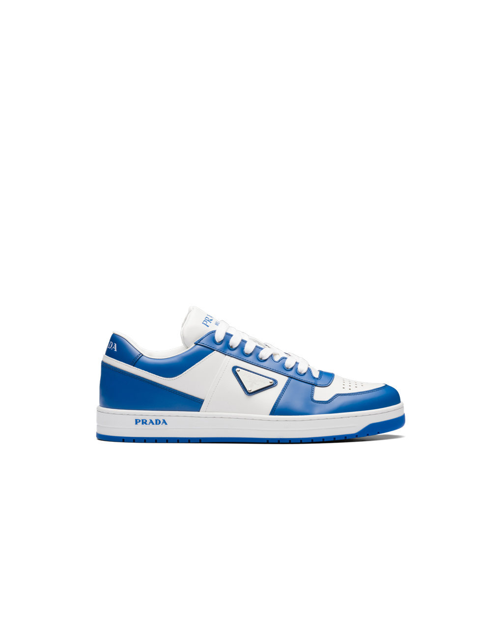 Prada Downtown Cuero Sneakers Blancas Azules | 12495-KBJY