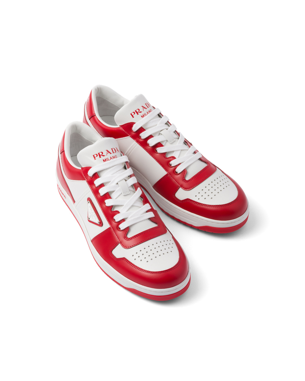 Prada Downtown Cuero Sneakers Blancas Rojas | 41978-FQOZ