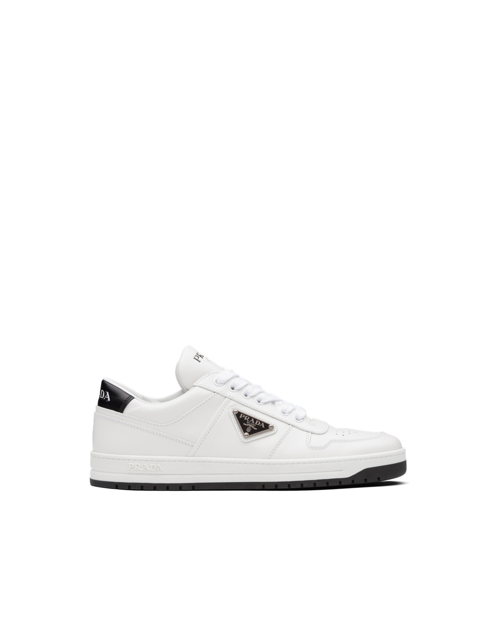 Prada Downtown Perforated Cuero Sneakers Blancas Negras | 45810-YZKL