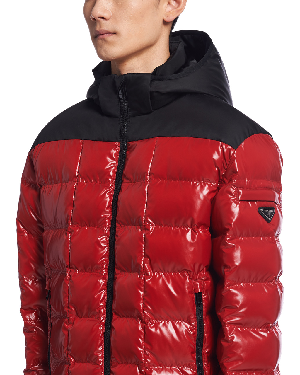 Prada Encapuchado Nylon Down Jacket Rojas | 18405-PZOH