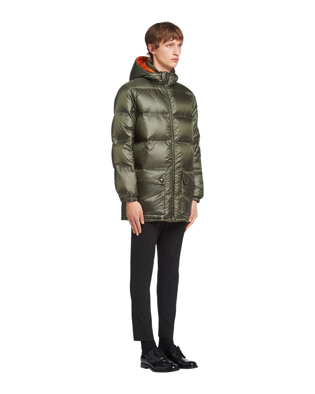 Prada Encapuchado Nylon Down Jacket Verde Naranjas | 20879-TKSA