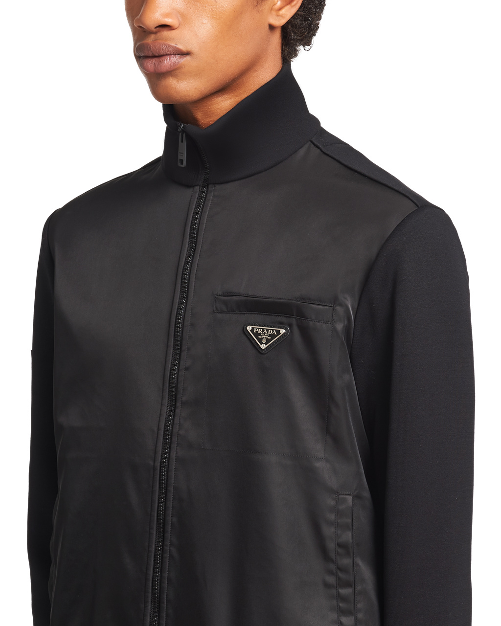 Prada Fleece Jacket With Nylon Details Negras Negras | 79234-TZXQ