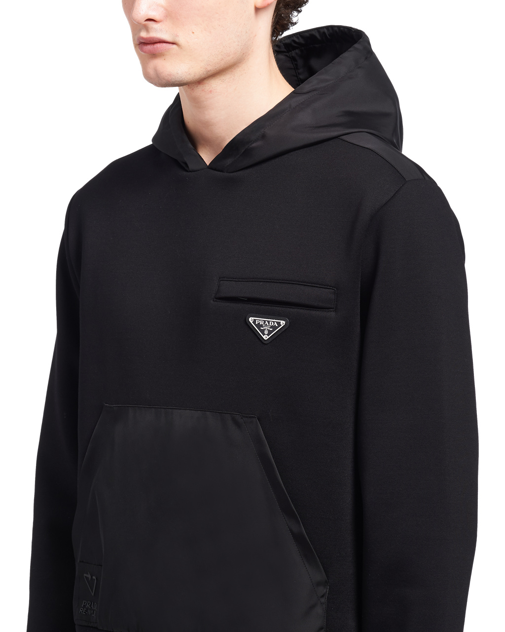 Prada Hoodie With Nylon Details Negras Negras | 38941-EZXL