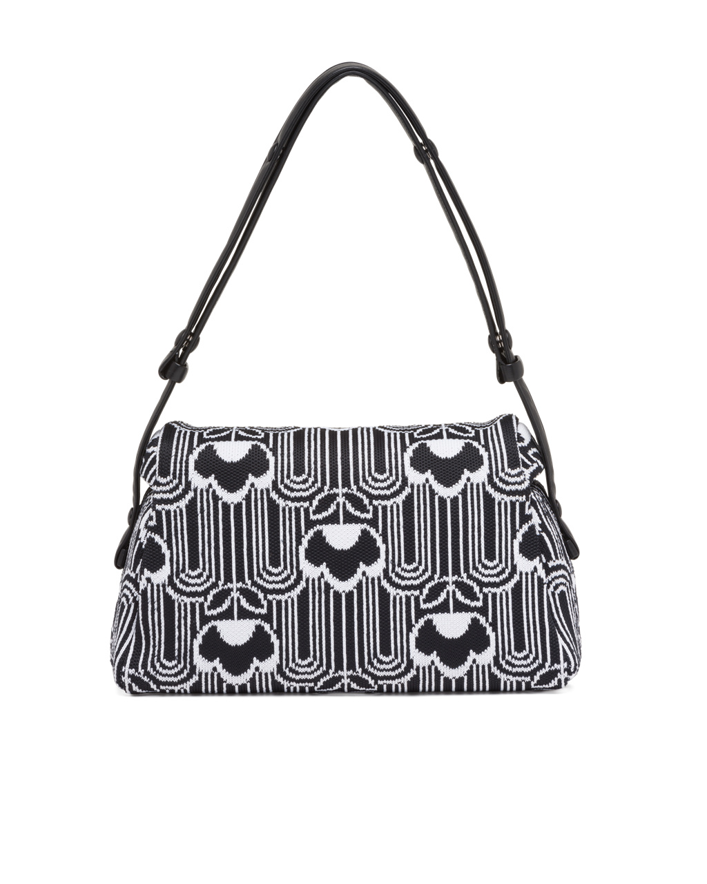 Prada Jacquard Knit And Cuero Prada Signaux Bag Negras Blancas | 31759-ROGZ