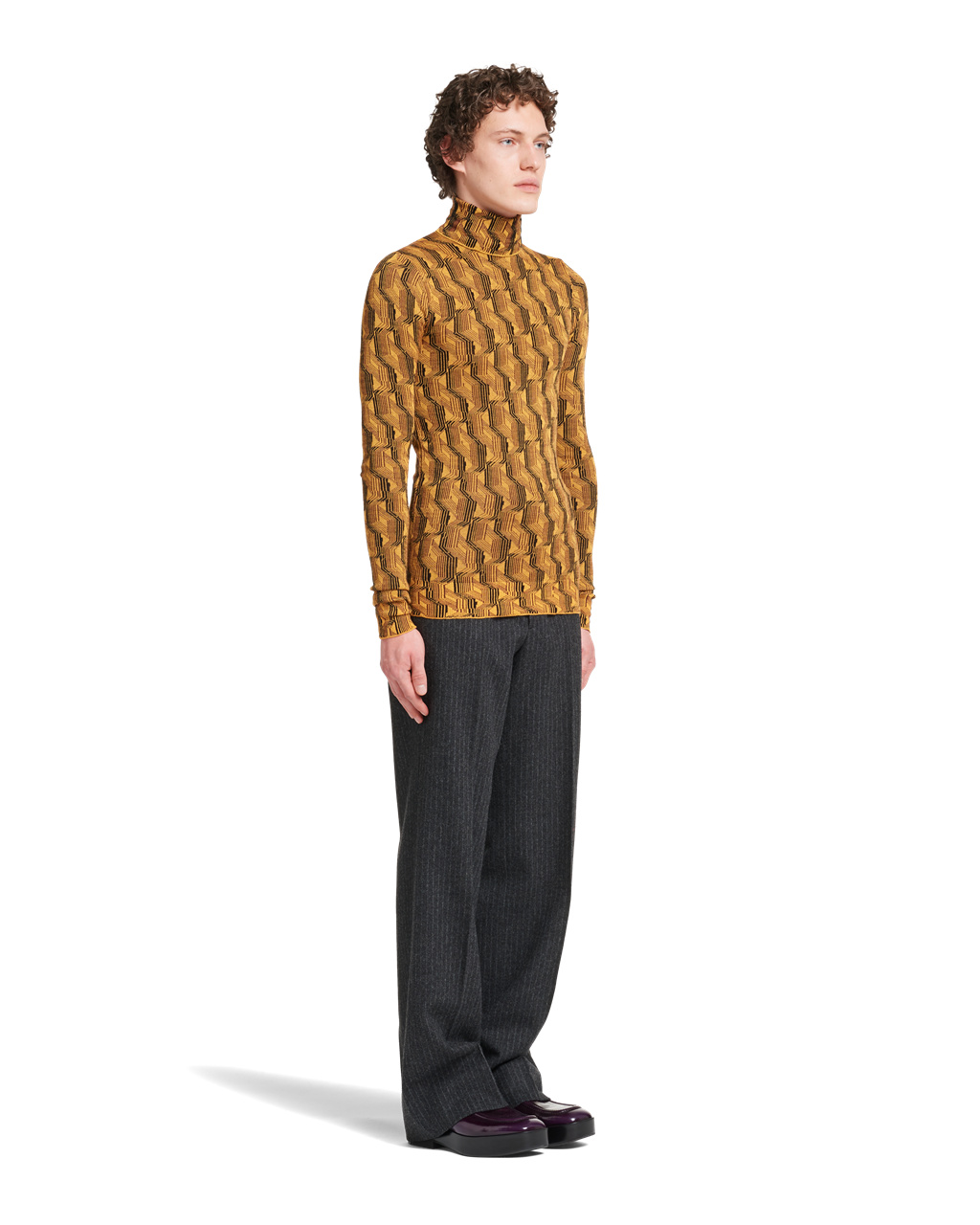 Prada Jacquard Superfine Wool Turtleneck Sueter Amarillo | 86042-PKOQ