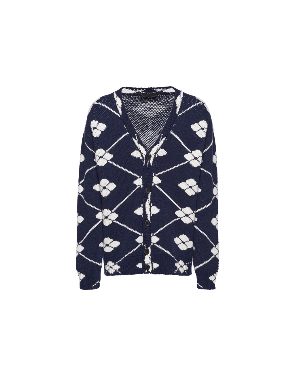 Prada Jacquard Wool And Cashmere Cardigan Azul Marino | 05317-KUCV