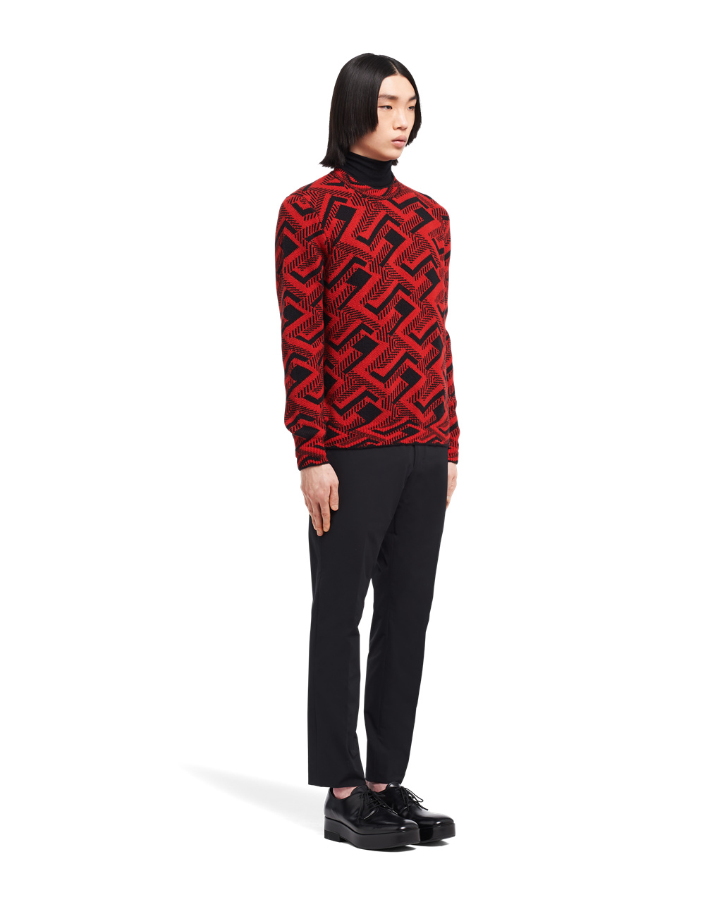 Prada Jacquard Wool And Cashmere Crew-neck Sueter Negras Rojas | 57148-BTIA