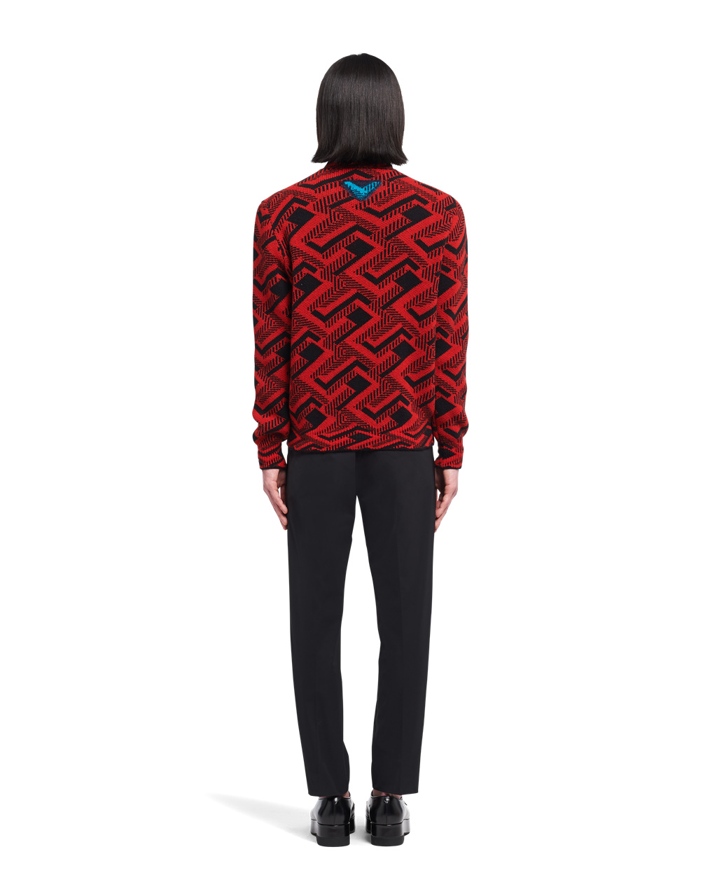 Prada Jacquard Wool And Cashmere Crew-neck Sueter Negras Rojas | 57148-BTIA