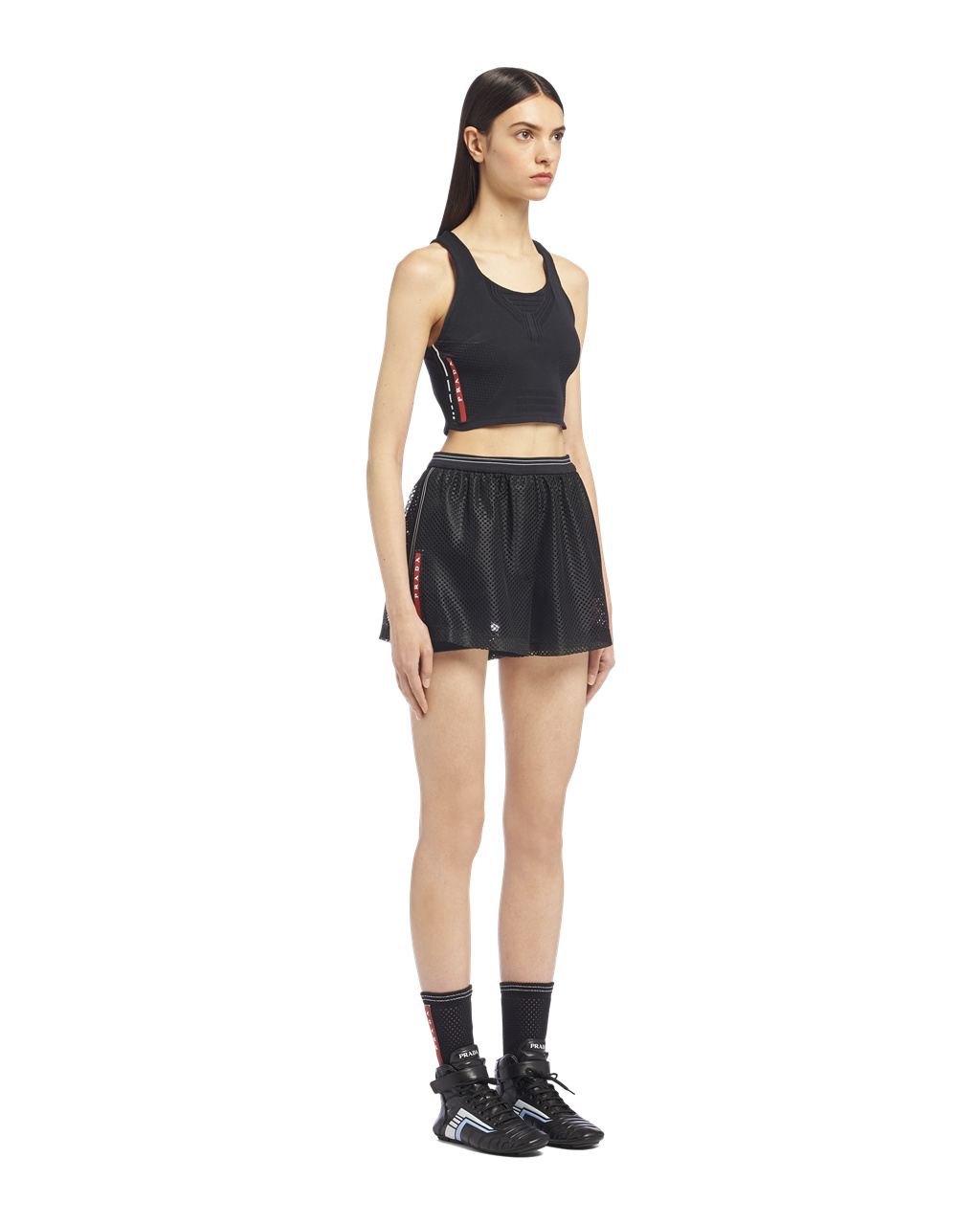 Prada Mesh Shorts Negras | 25186-ZBJT