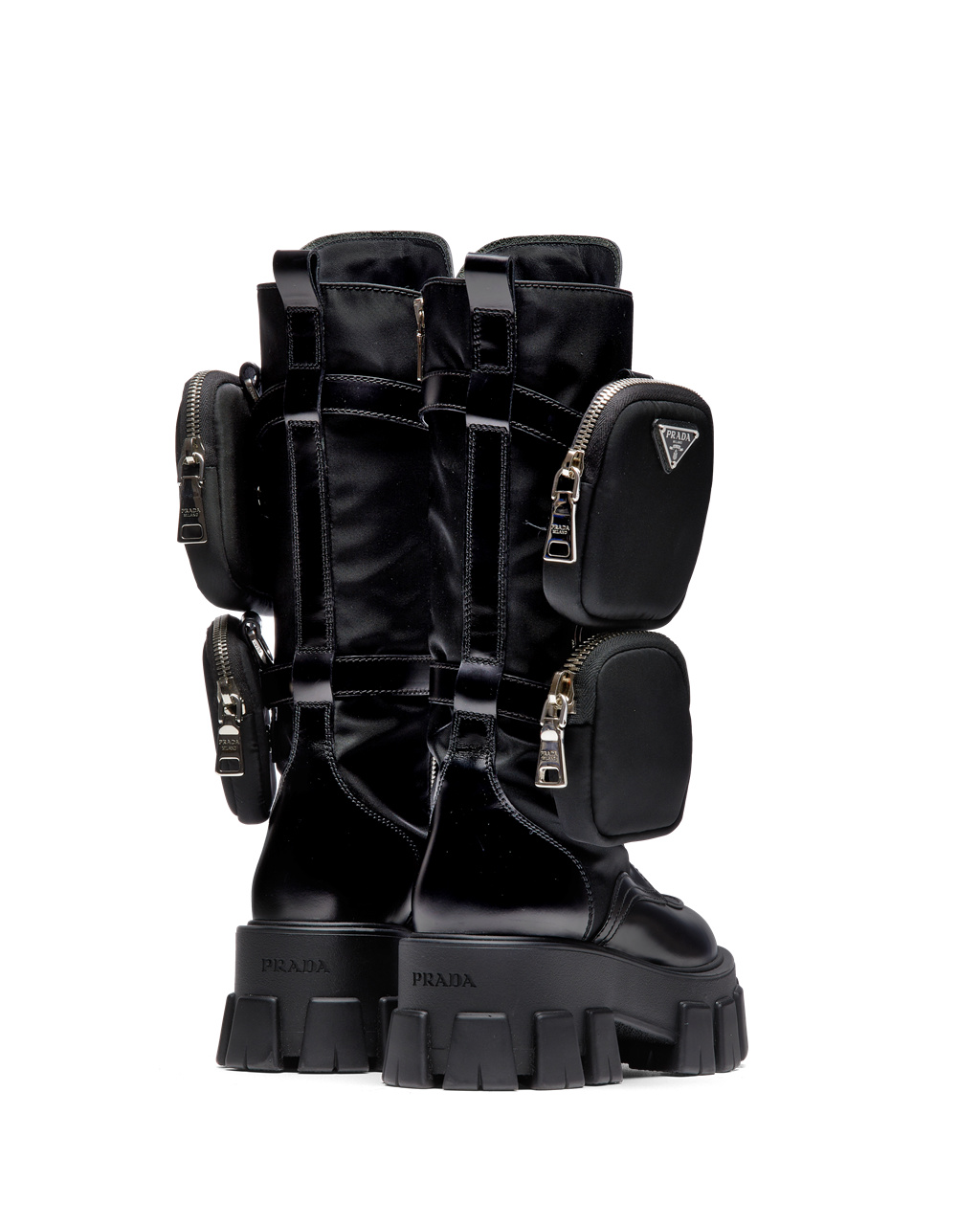 Prada Monolith Brushed Rois Cuero And Nylon Boots Negras | 24809-IGHE