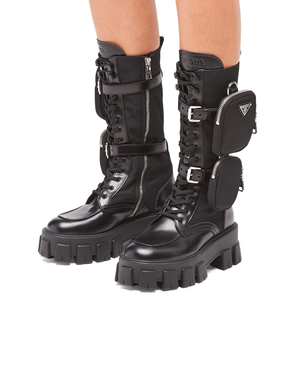 Prada Monolith Brushed Rois Cuero And Nylon Ciclismo Boots Negras | 93051-IFTN