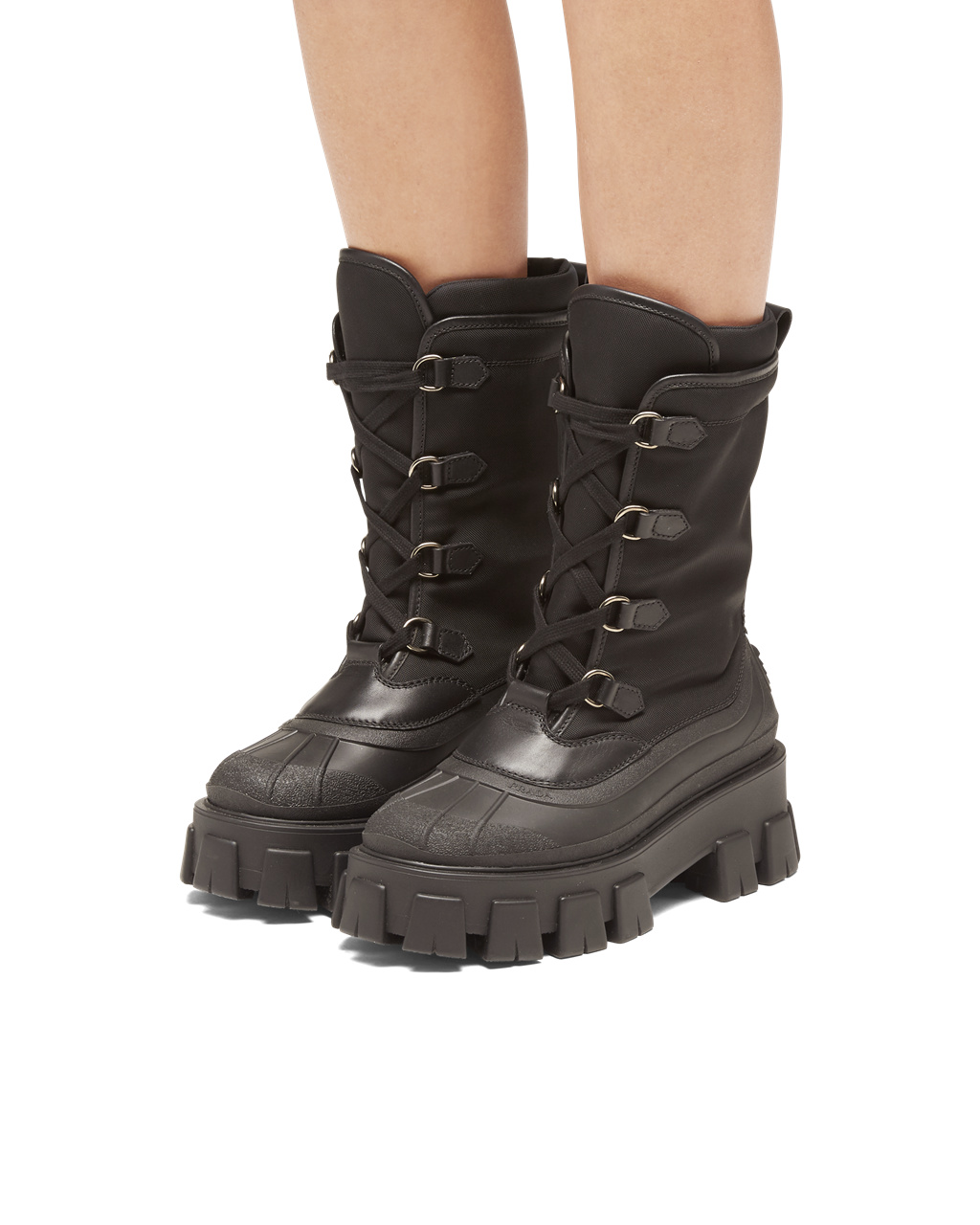 Prada Monolith Cuero And Nylon Boots Negras | 81450-EDAI