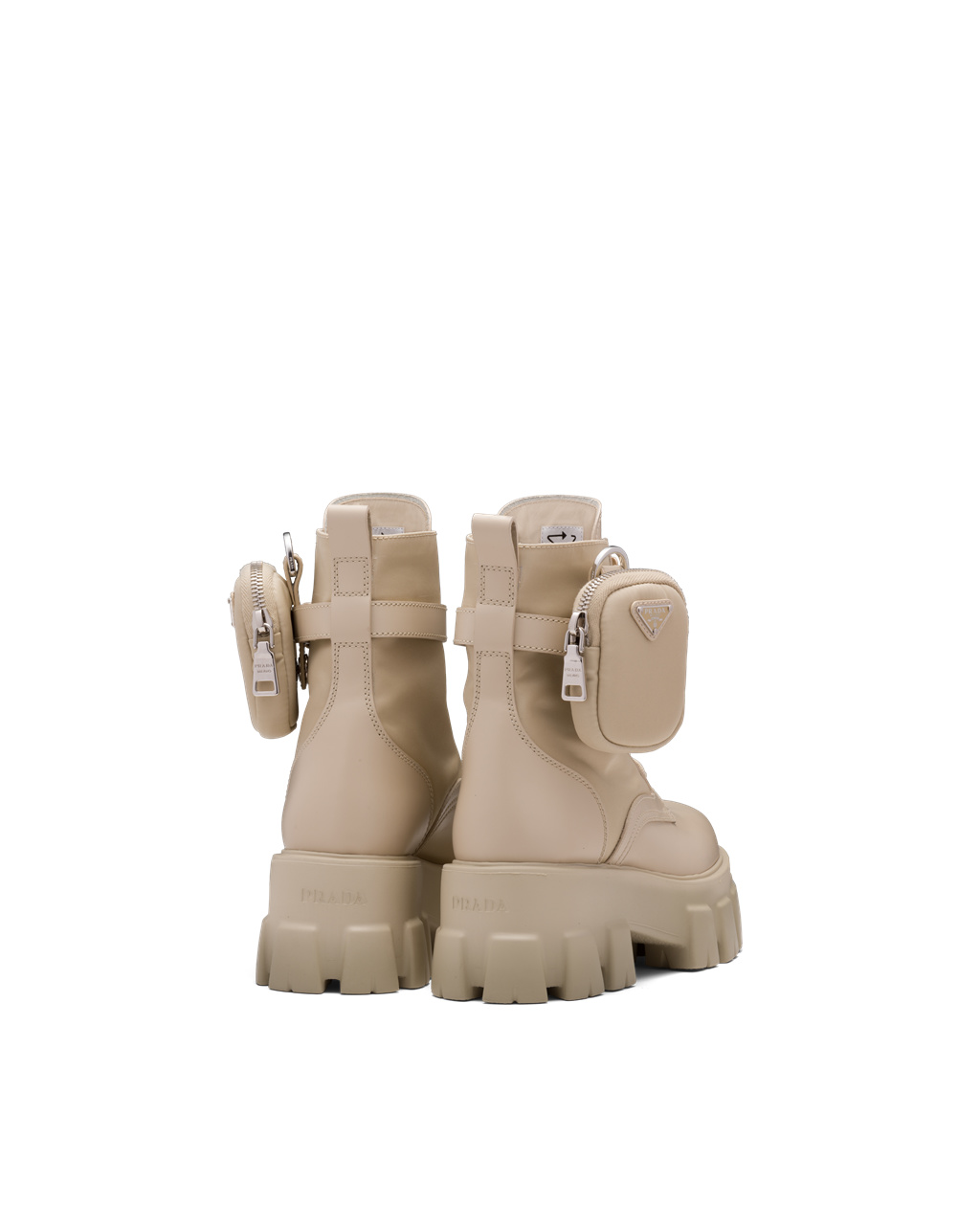 Prada Monolith Cuero And Nylon Fabric Boots Beige | 74032-XTOW