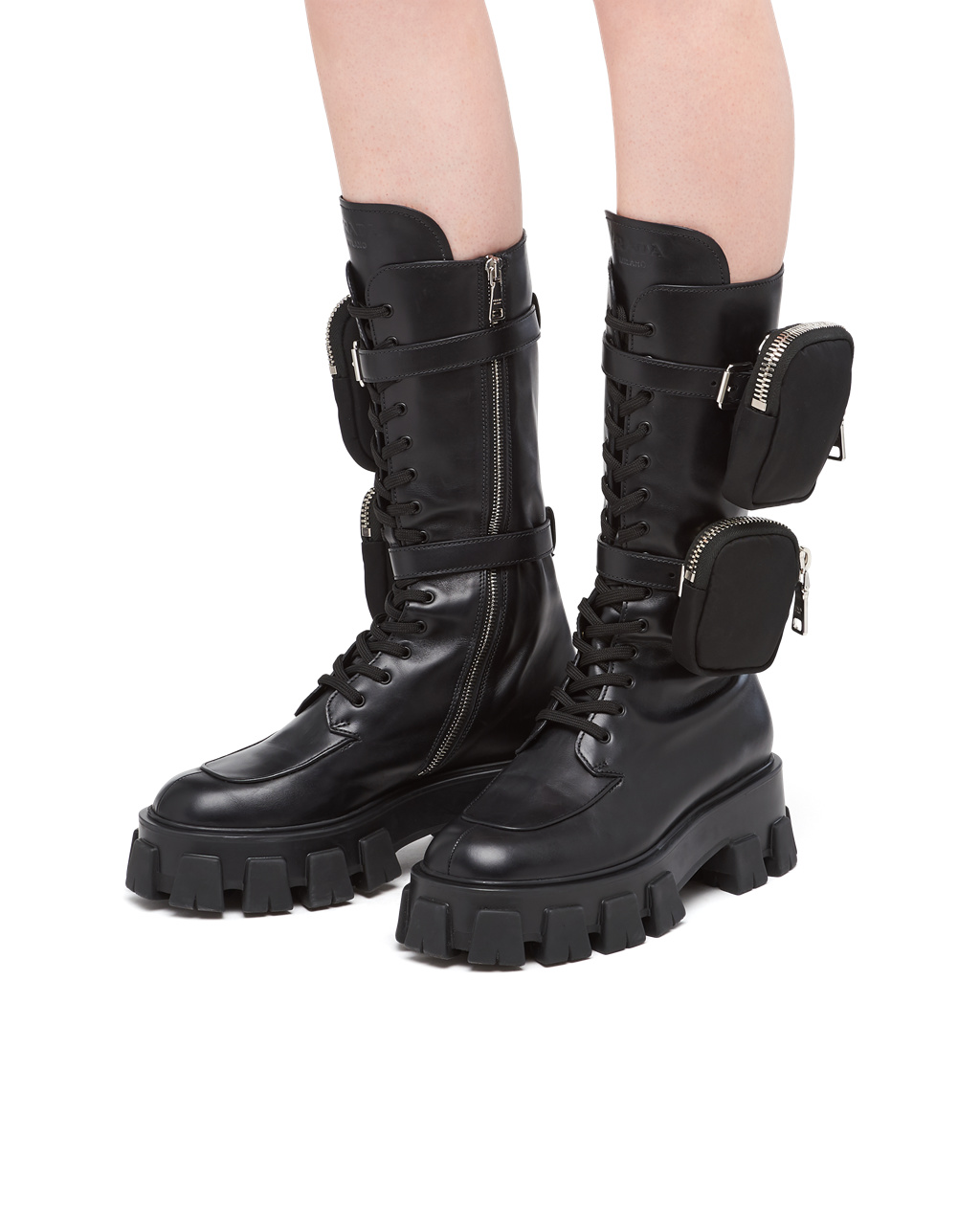 Prada Monolith Cuero Boots Negras | 79103-DKMV