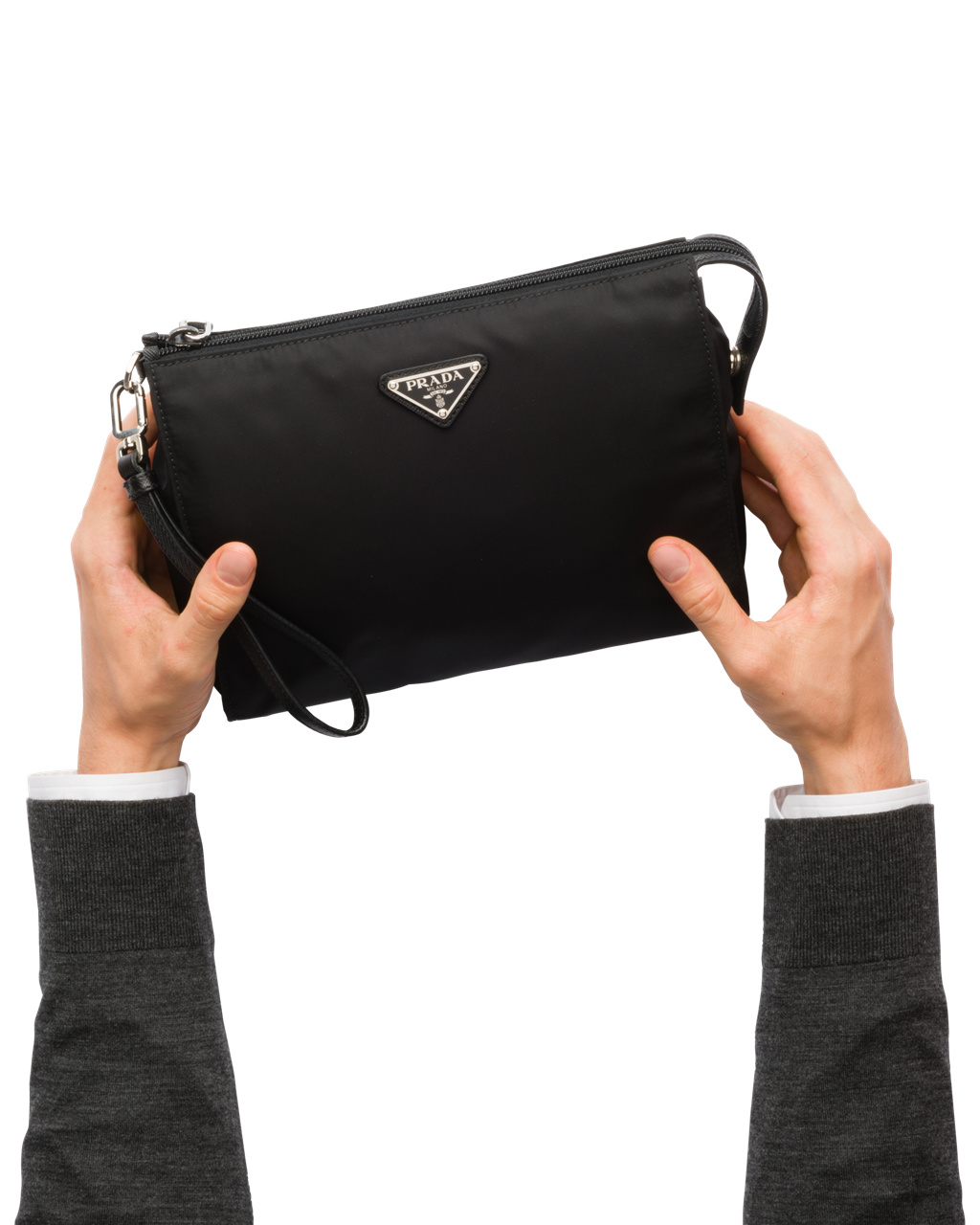 Prada Nylon And Saffiano Cuero Pouch Negras | 39267-DQGU