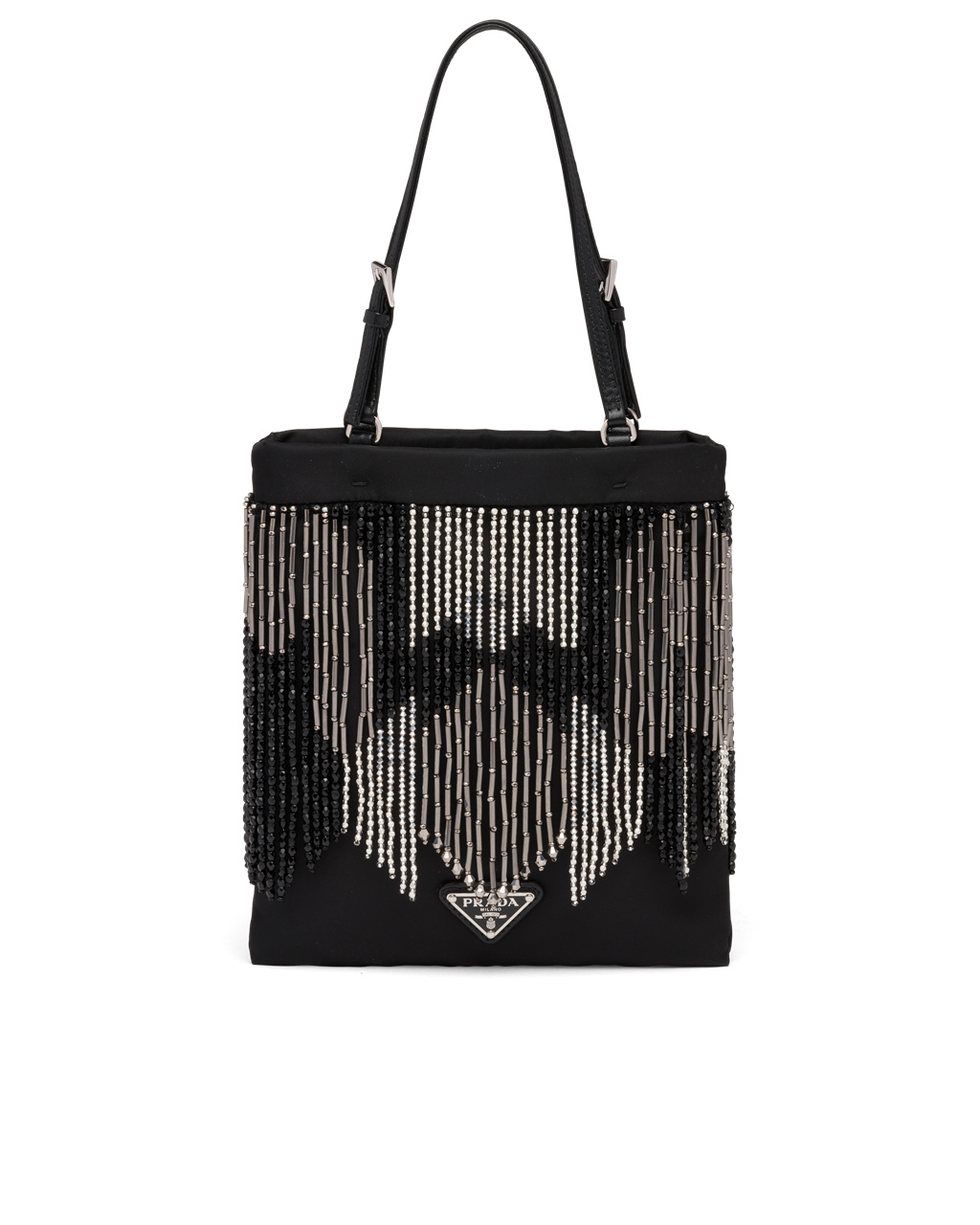 Prada Nylon Handbag With Fringe Negras | 72365-SAFD