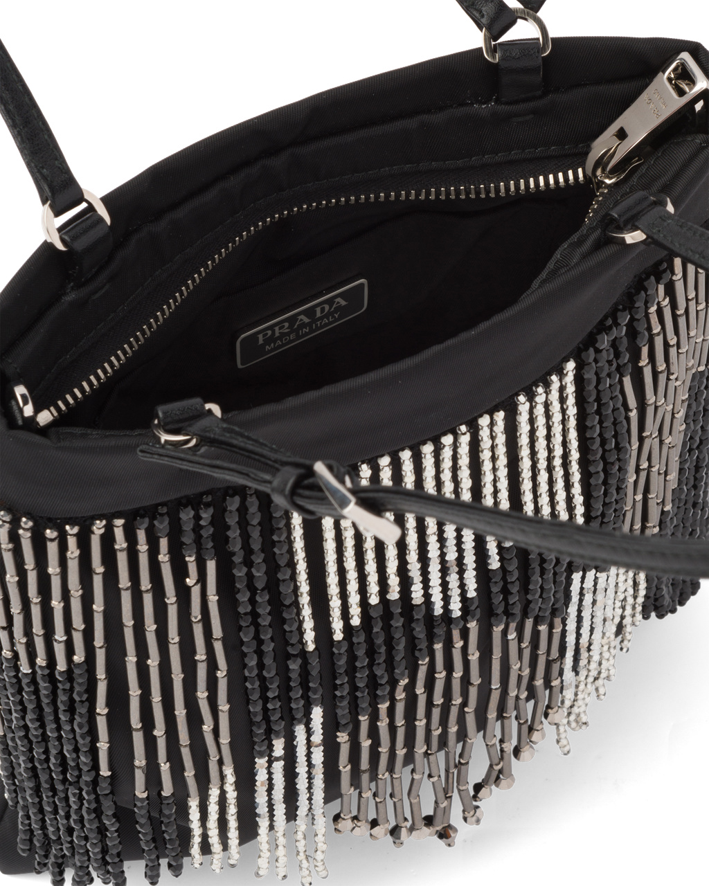 Prada Nylon Handbag With Fringe Negras | 72365-SAFD