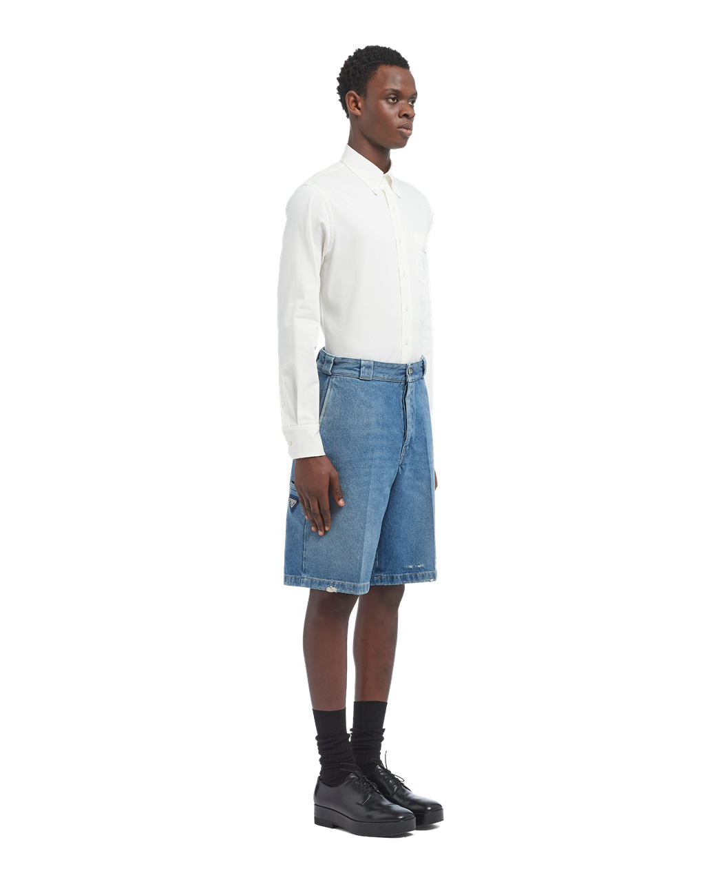 Prada Organic Denim Bermuda Shorts Azul Marino | 04216-YUPH