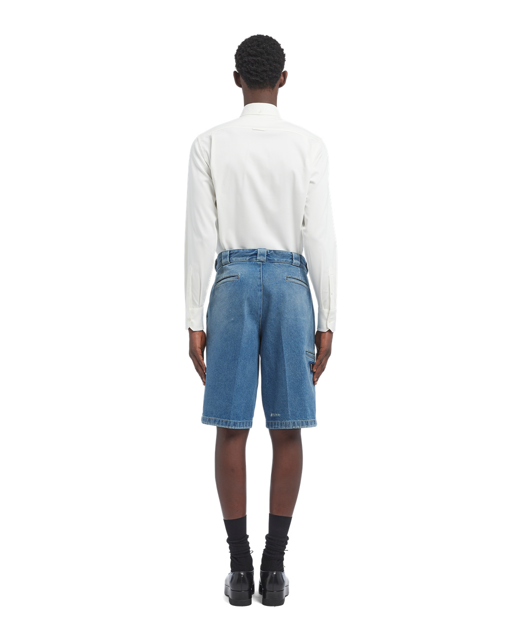 Prada Organic Denim Bermuda Shorts Azul Marino | 04216-YUPH