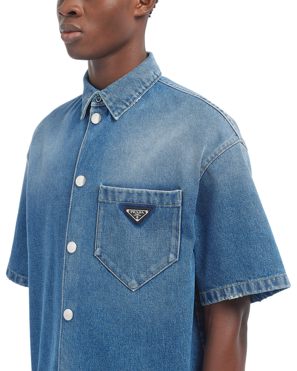 Prada Organic Denim Shirt Azul Marino | 05142-MJED