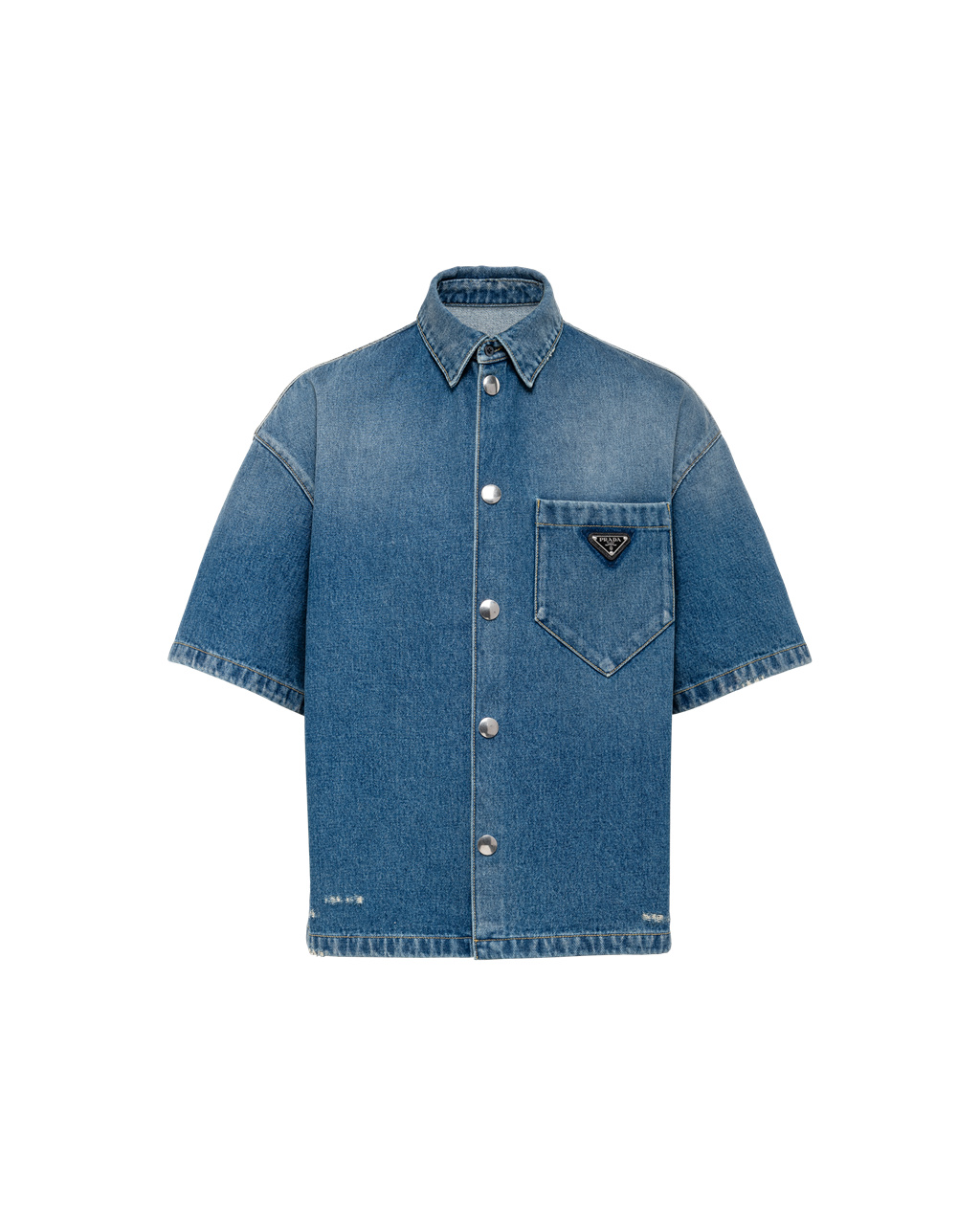 Prada Organic Denim Shirt Azul Marino | 05142-MJED