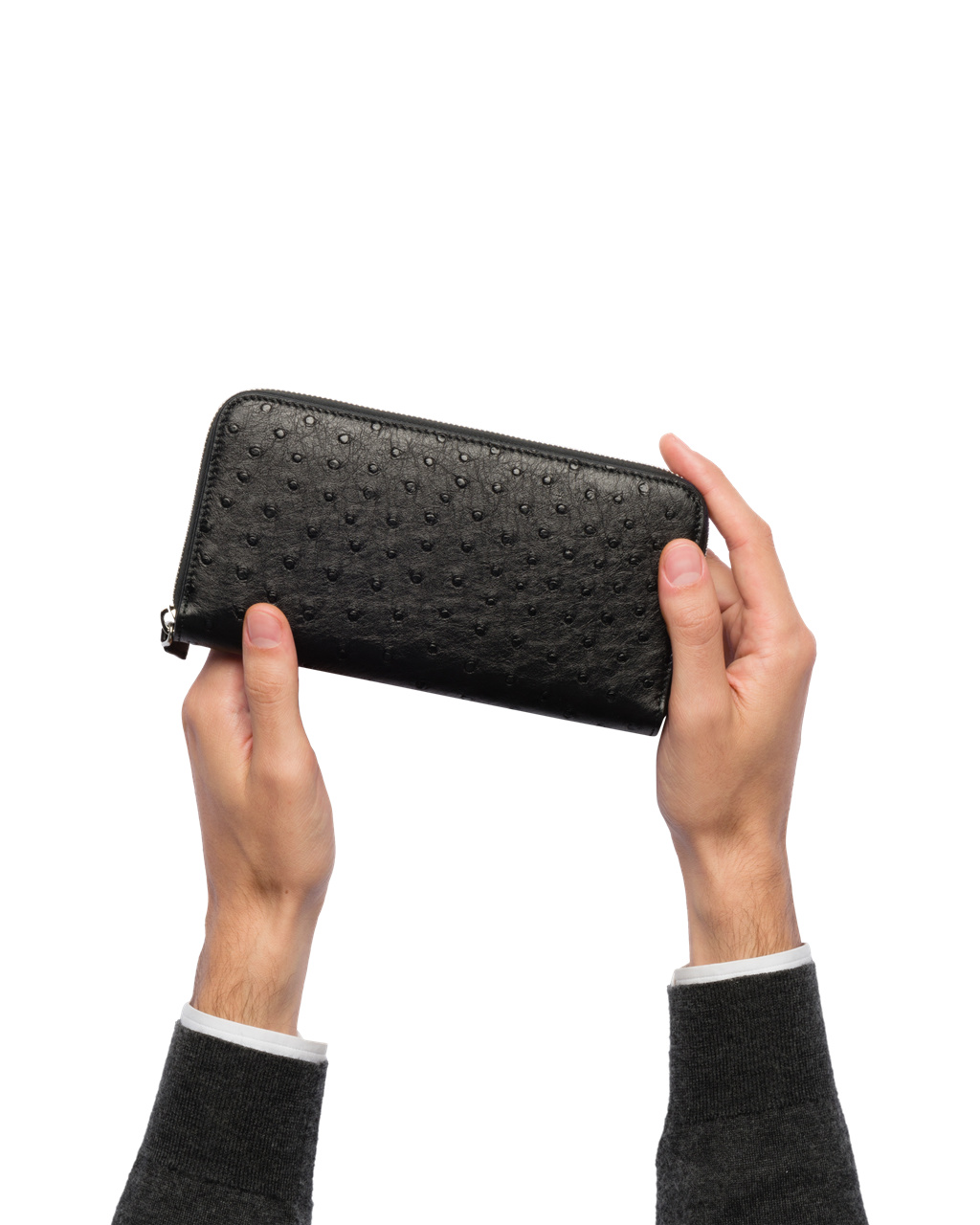 Prada Ostrich Cuero Zip Around Wallet Negras | 01942-KERO