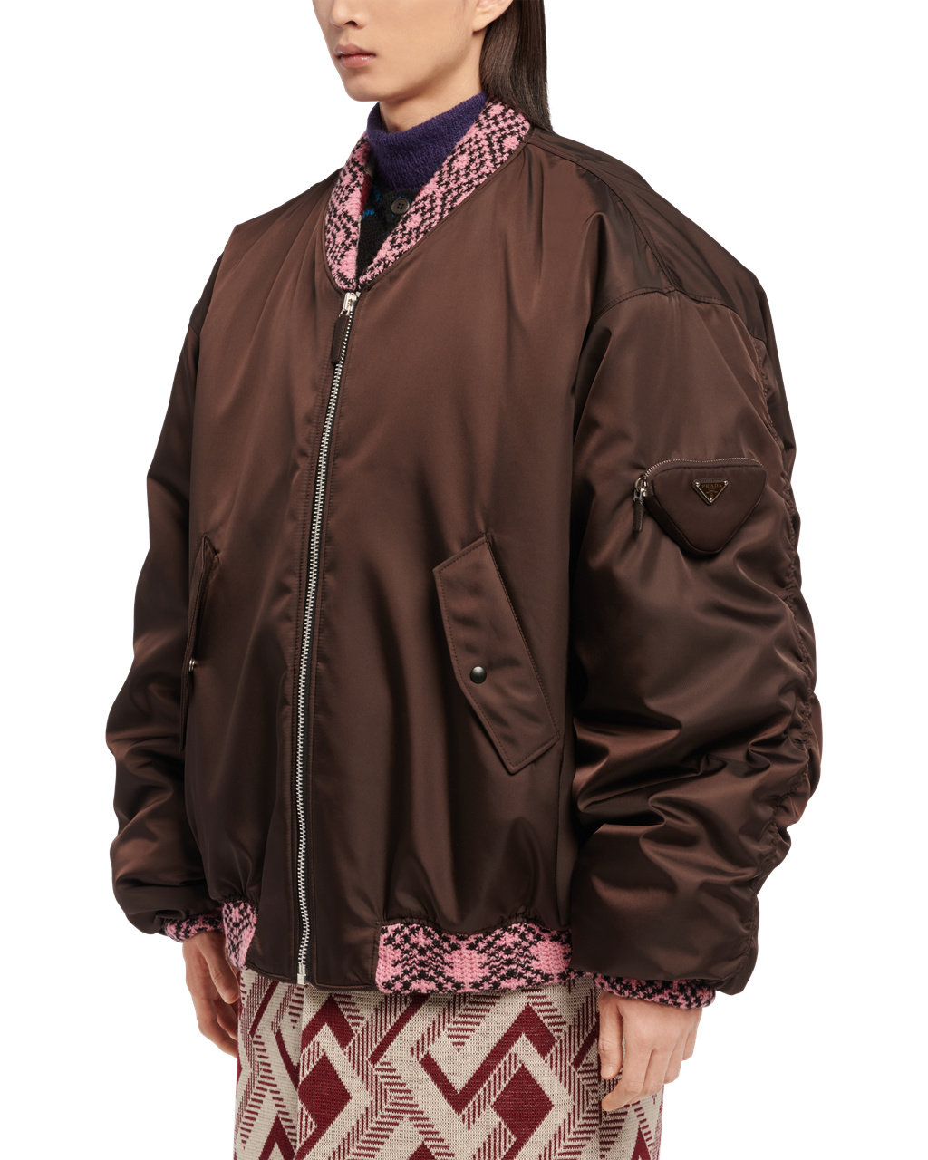 Prada Oversized Re-nylon And Knit Bomber Jacket Marrones Oscuro | 35081-GQFK