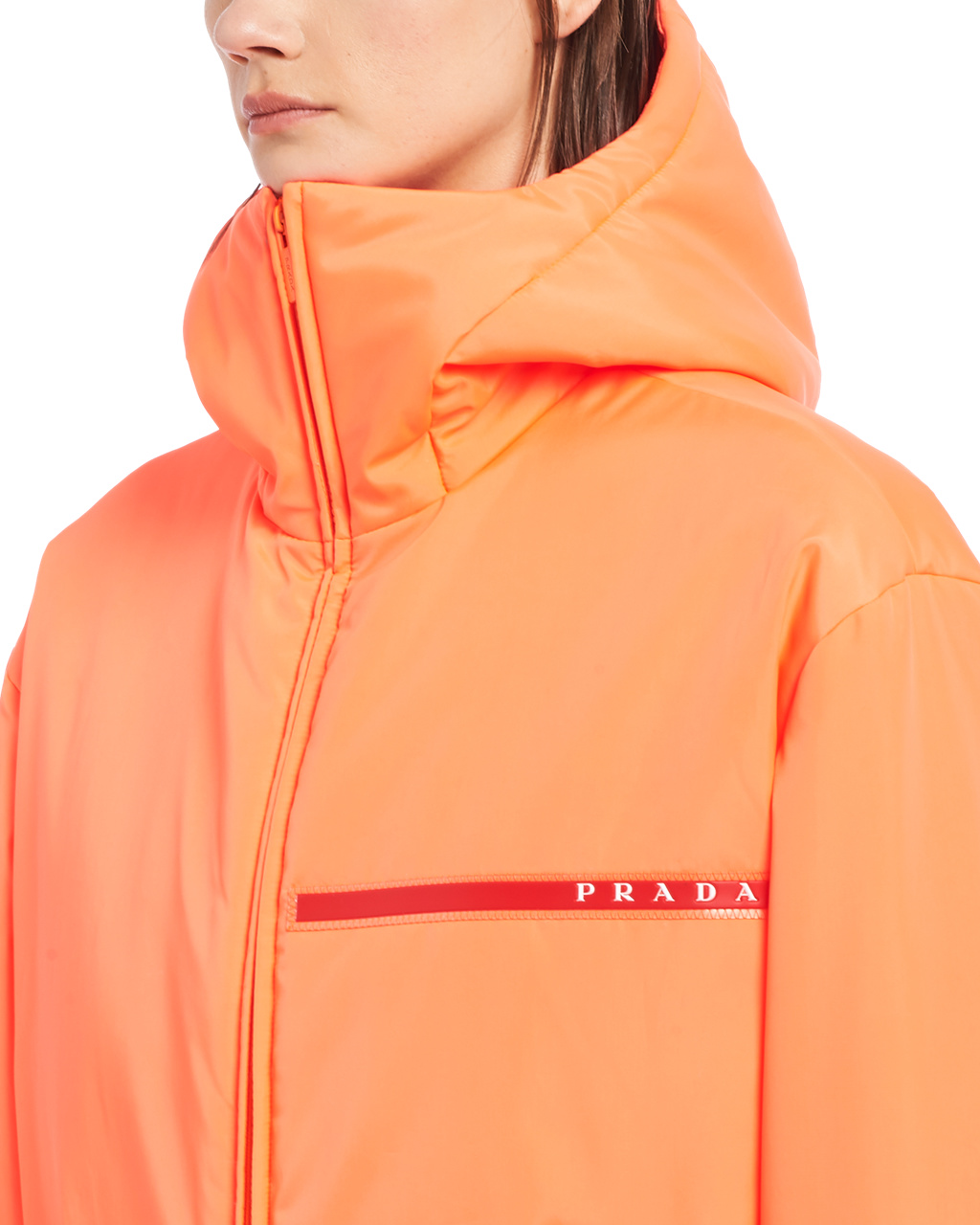 Prada Padded Technical Fabric Encapuchado Jacket Coral | 28734-ASKR