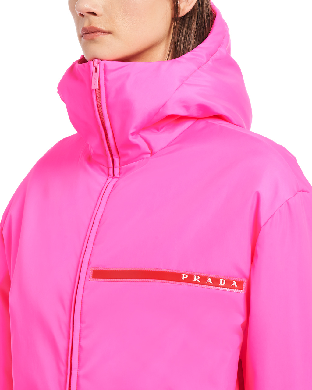 Prada Padded Technical Fabric Encapuchado Jacket Rosas | 43128-QSEP