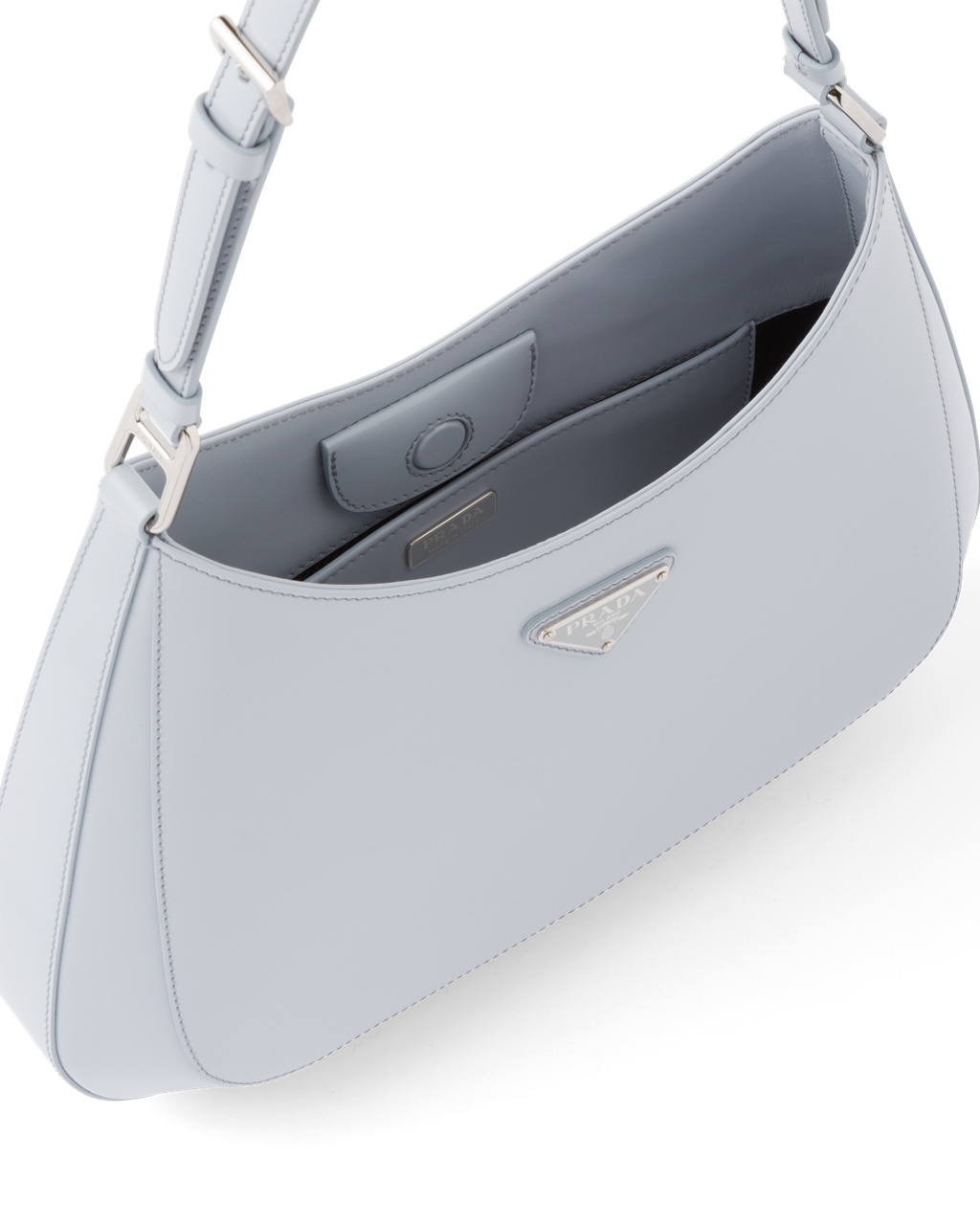 Prada Prada Cleo Brushed Cuero Shoulder Bag Azules | 05416-WBDY