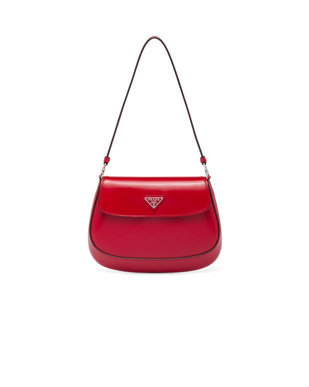 Prada Prada Cleo Brushed Cuero Shoulder Bag With Flap Scarlet | 19387-PANG