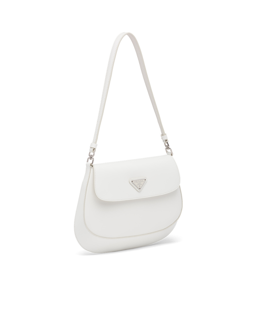 Prada Prada Cleo Brushed Cuero Shoulder Bag With Flap Blancas | 20193-GMIN